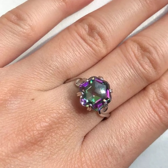 🔥LAST 1🔥NEW HEXAGON MYSTIC TOPAZ SS RING - Picture 2 of 8